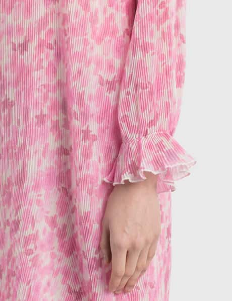 ganni pleated georgette dress pink Ganni PLEATED GEORGETTE FLOUNCE SMOCK MIDI DRESS