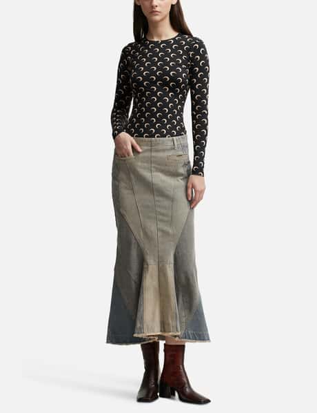 Marine Serre - REGENERATED DENIM FLARED SKIRT | HBX