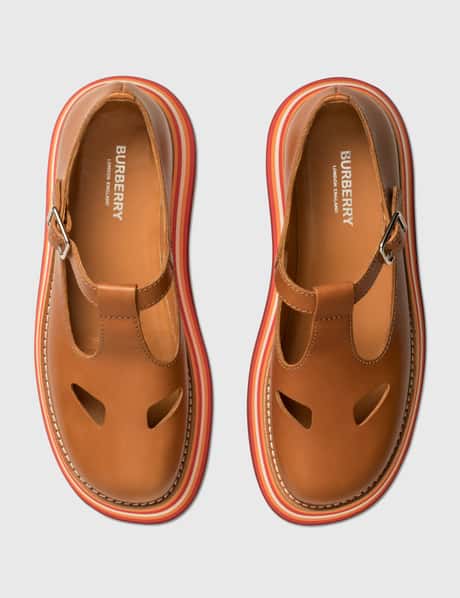 Leather Shoes Burberry T Bar Burberry Women Embossed Leather T-Bar