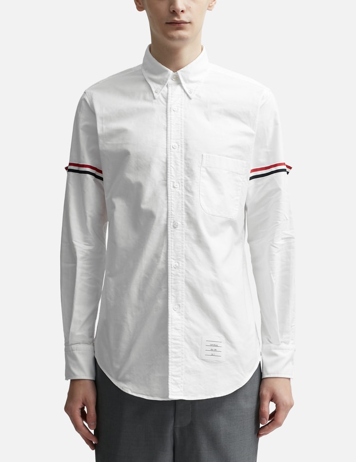 Shop Thom Browne White Oxford Striped Grosgrain Armband Classic Shirt