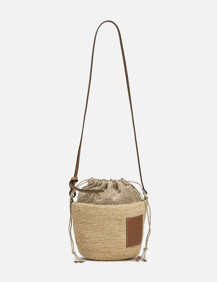 Anagram Pochette Basket bag in raffia, jacquard and calfskin Natural/Tan -  LOEWE