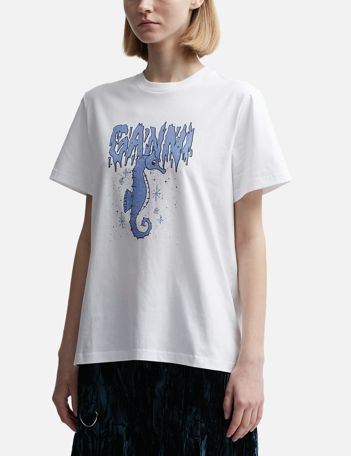 Shop Ganni White Relaxed Seahorse T-shirt