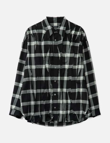 SONGZIO Asymmetric Pleats Check Shirt