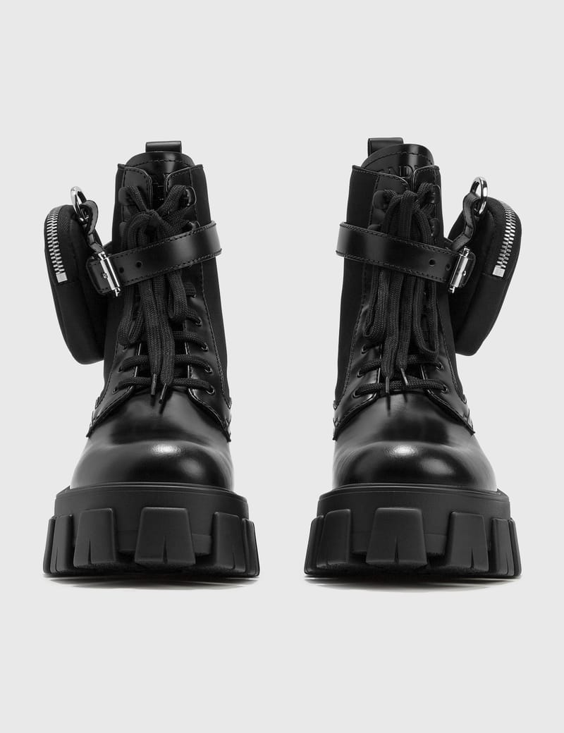 brushed rois leather and nylon boots prada price