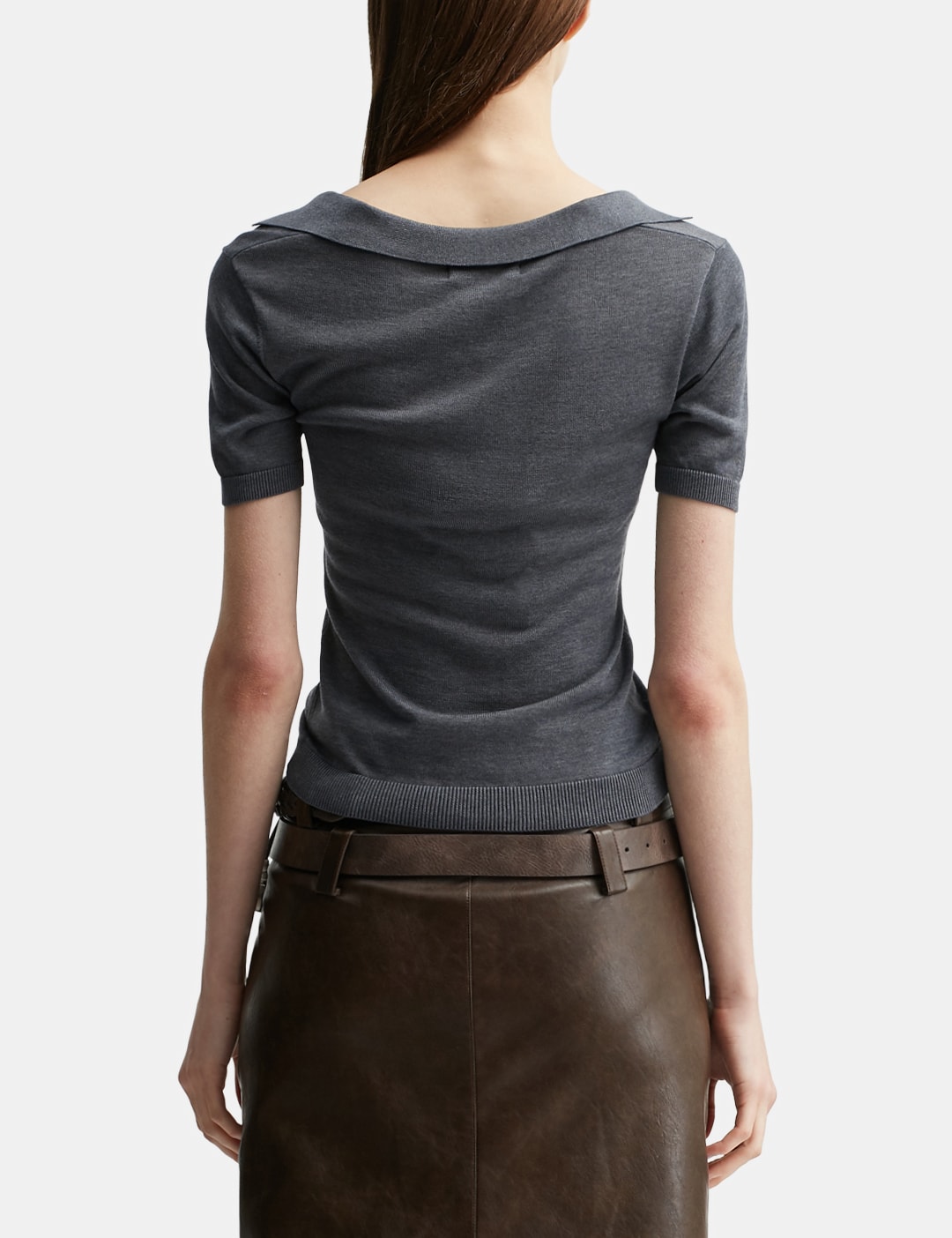 Grey Knit Short-Sleeve Button-Up Knit Top view 19