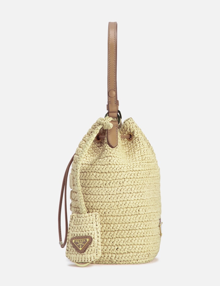 Shop Prada Crochet Bucket Bag In Beige