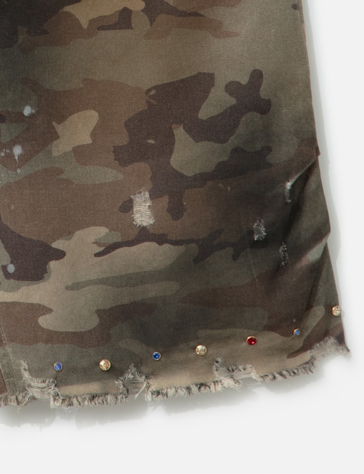Piet Distressed Capri Camo Trousers With Swarovski Crystals In Multi