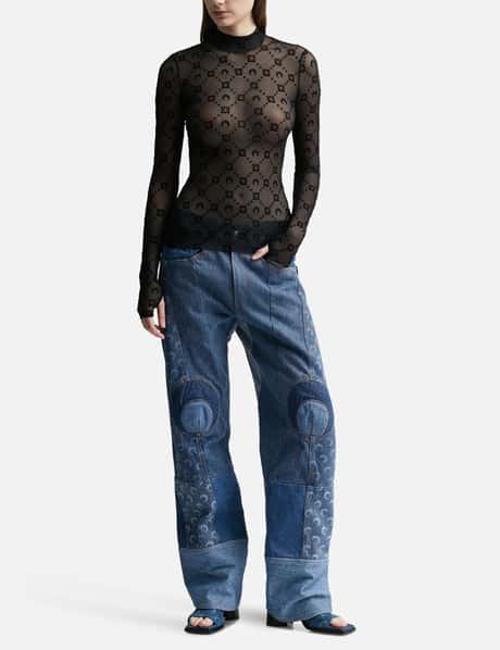 Marine Serre - REGENERATED DENIM STRAIGHT LEG PANTS | HBX - ハイプ 