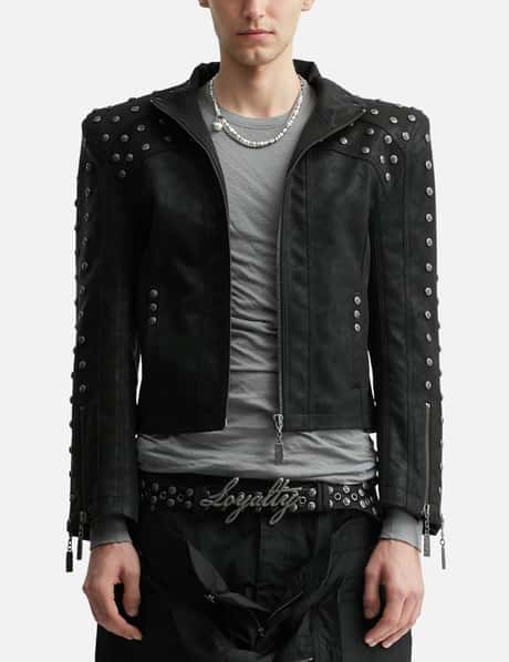 Chan Studded PU Leather Jacket With Shoulder Pads view 10