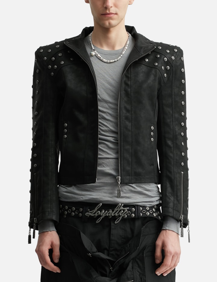 Thought We Friends Chan Studded PU Leather Jacket With Shoulder Pads