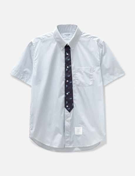 Thom Browne 페이즐리 자카드 타이 스트레이트 핏 반팔 셔츠