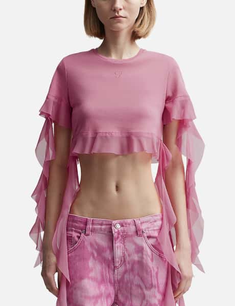 Blumarine Cropped T-Shirt with Ruffles and Flounces