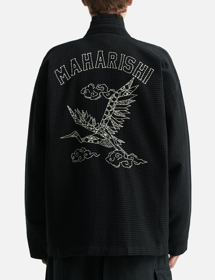 Maharishi Embroidered Waffle Kimono Overshirt In Black