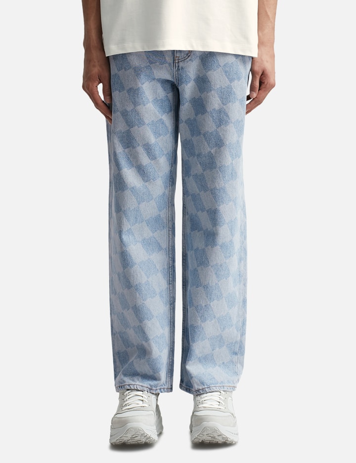 High Quality Denim Pants New Checkerboard Mid Waist Plaid Jeans