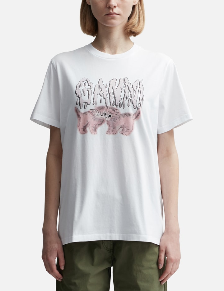 Shop Ganni White Relaxed Cats T-shirt
