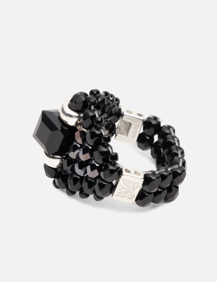 Needles X Tie A Knot Square Crystal Beads Ring In Black