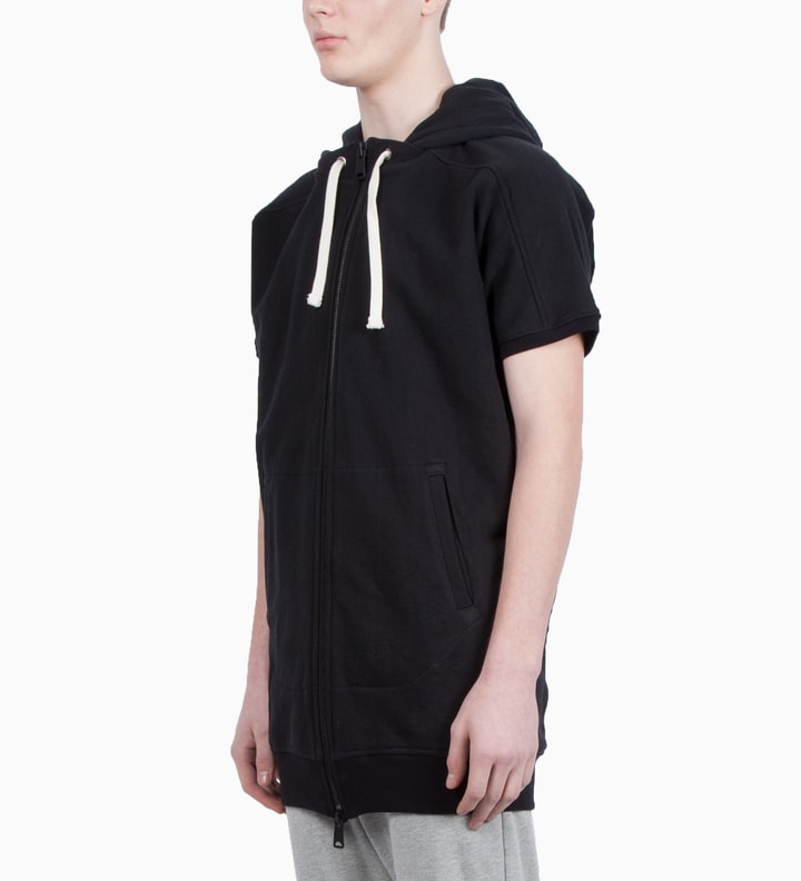 Drifter Magnus Short-Sleeve Zip-Up Long Hooded Sweatshirt in Black for Men