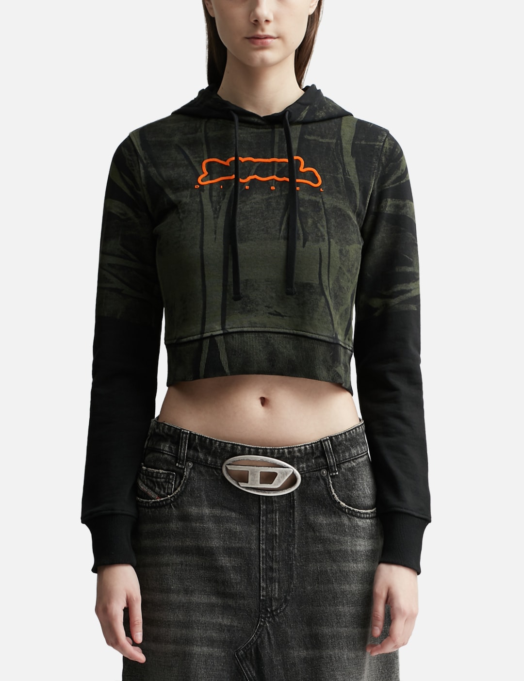 F-Slimmy-Hood T-Shirt With Crease-Effect Print