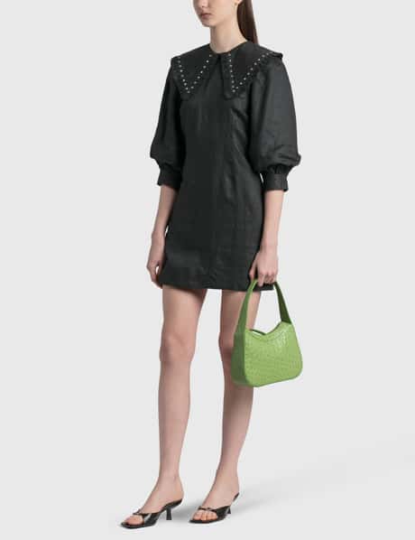 BY FAR Kiki Pistachio Circular Croco Embossed Leather Shoulder