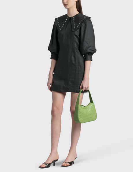 BY FAR Kiki Pistachio Circular Croco Embossed Leather Shoulder