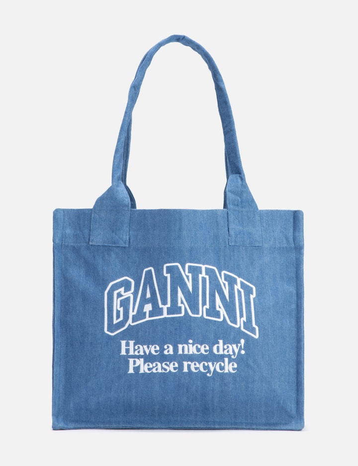 Shop Ganni Large Easy Shopper Denim In Blue