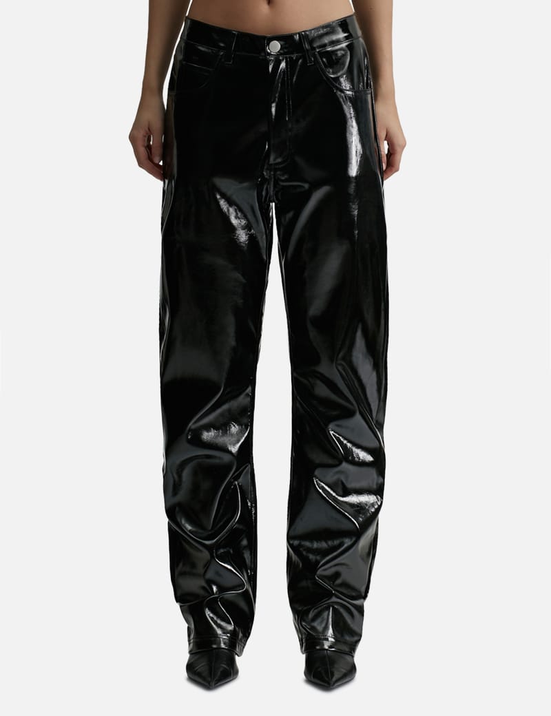 Wine High Waisted PU Wet Look Trousers | Vinyl Trousers | Select Fashion