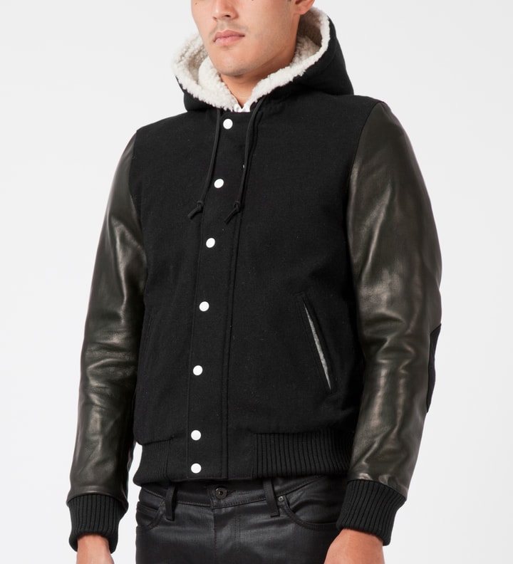 Black Leather Varsity Jacket Placeholder Image