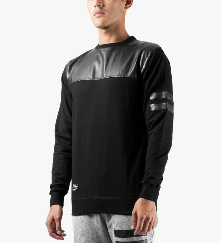 Black Leather Trim Fleece Sweater Placeholder Image