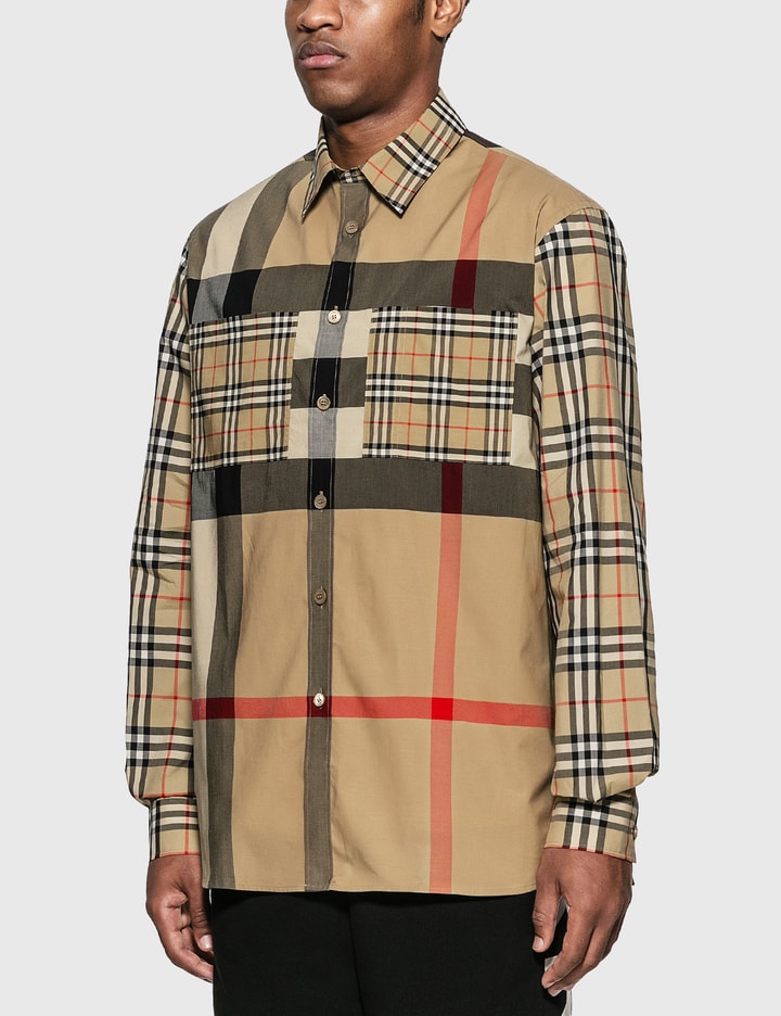 Patchwork Check Stretch Cotton Oversized Shirt Placeholder Image