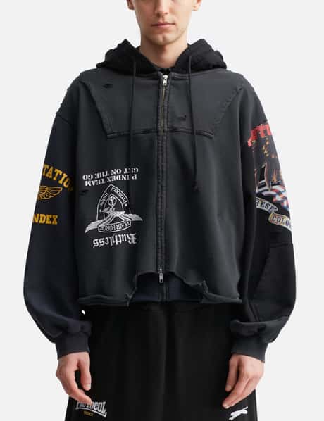 Protocol-Index Upside Down Zip Hoodie - 逆さまデザインの半オーバー 