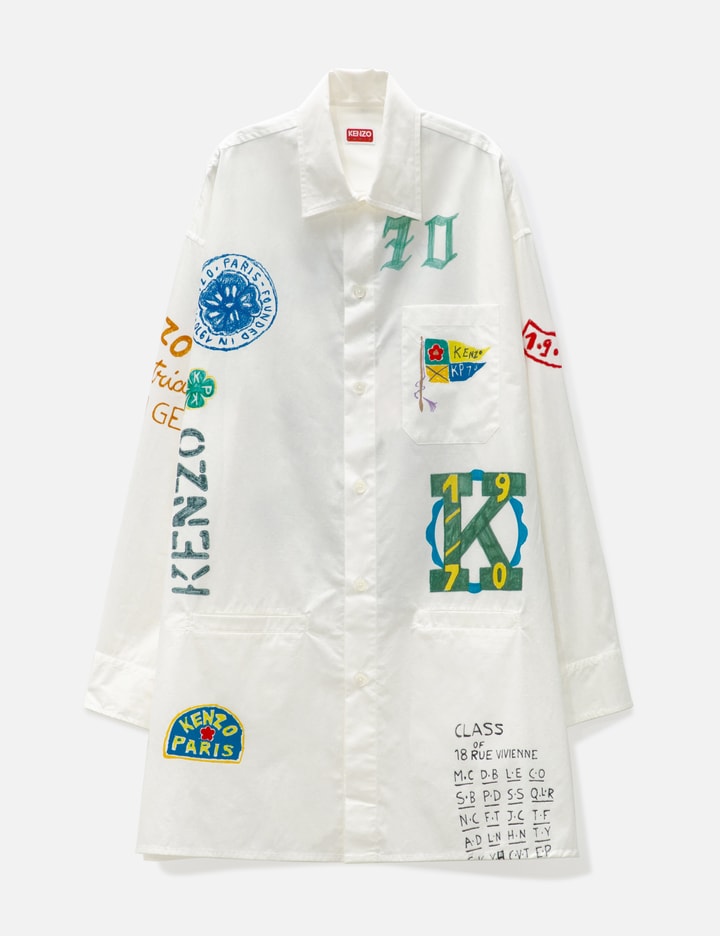 Shop Kenzo Drawn Varsity Long Sleeve Shirt In White