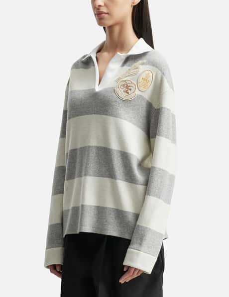Striped Long Sleeve Wool Polo Shirt view 7