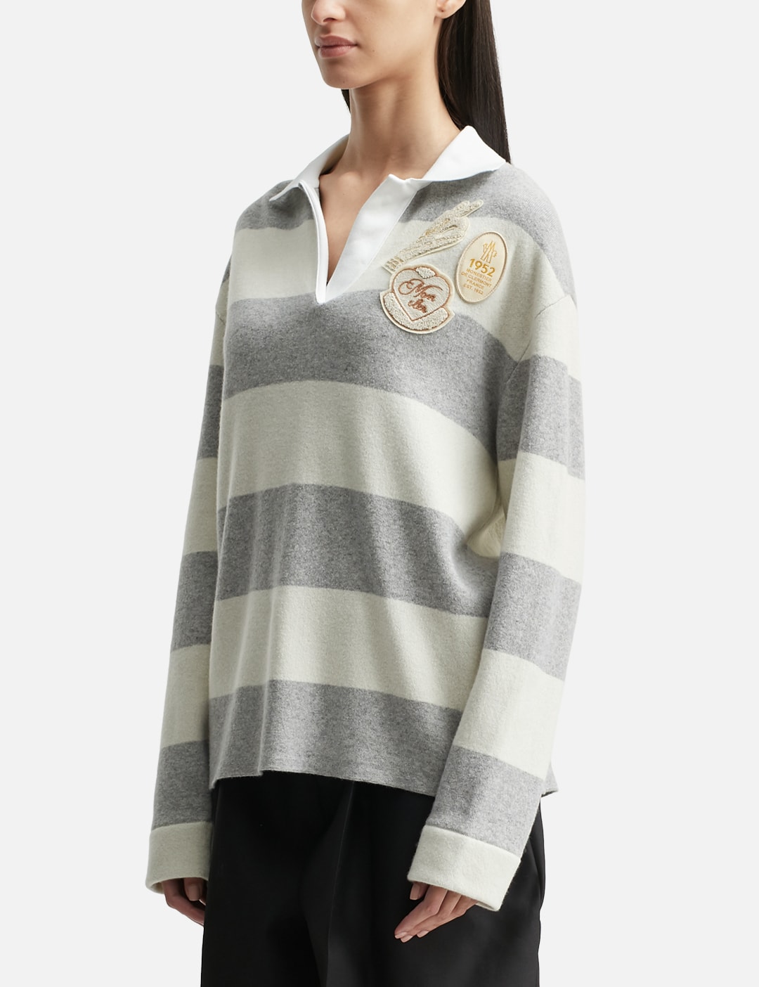 Striped Long Sleeve Wool Polo Shirt view 8