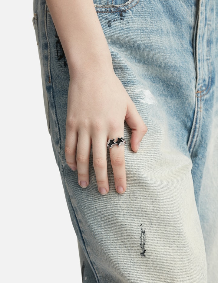 Twojeys Icon Black Enameled Single Ring In Metallic