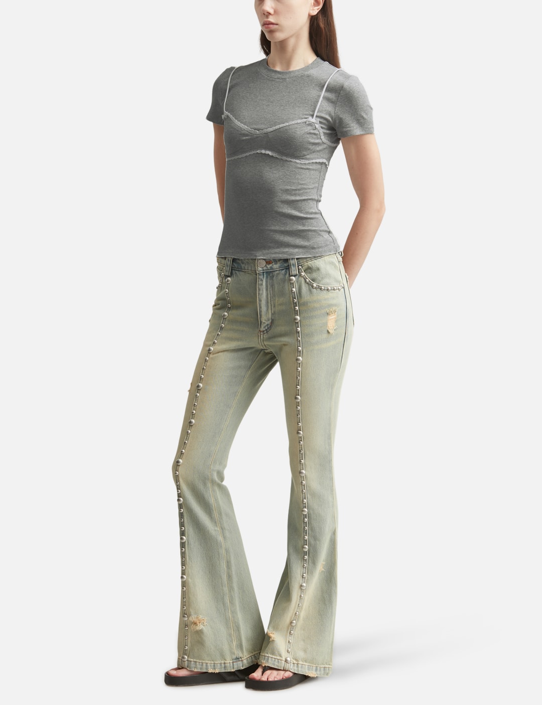 Grey Lace-Trim Bralette Detail T-Shirt view 20