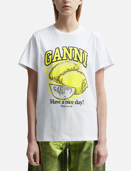 Ganni White Relaxed Lemon T-shirt