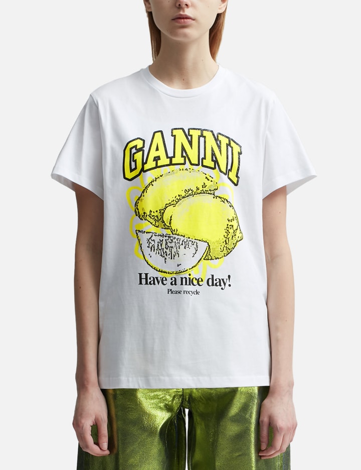 Shop Ganni White Relaxed Lemon T-shirt