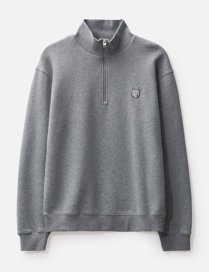 Maison Kitsuné Bold Fox Head Patch Comfort Half Zip Sweatshirt In Grey