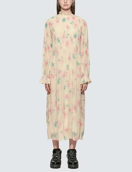 ganni pleated floral georgette dress Ganni Floral-Print Pleated Georgette Ruffle Tiered Short Dress