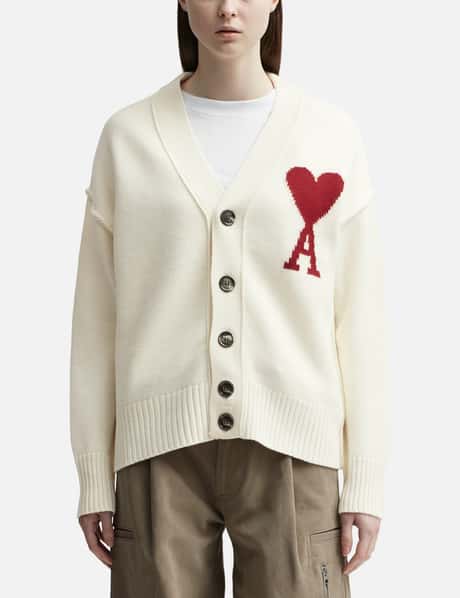 Ami White Wool Ami de Coeur Cardigan