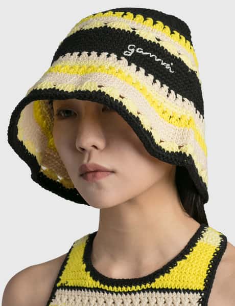 Ganni Black and Yellow Crochet Hat Ganni Crochet Bucket Hat | italist main image 2