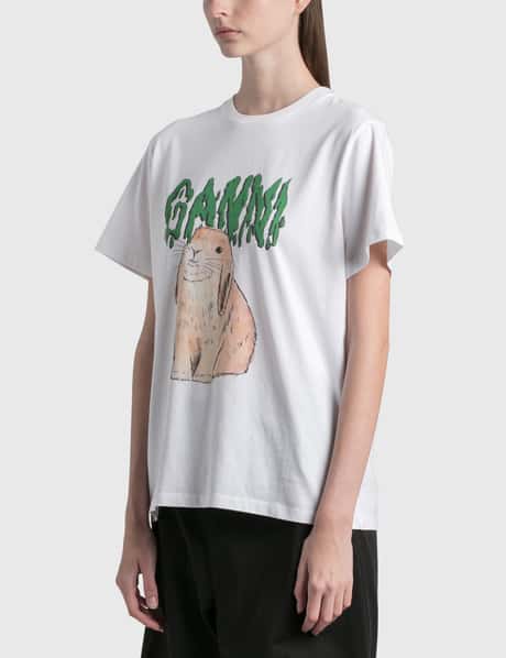 Ganni Basic Cotton Jersey Bunny T-Shirt - White - T-shirts