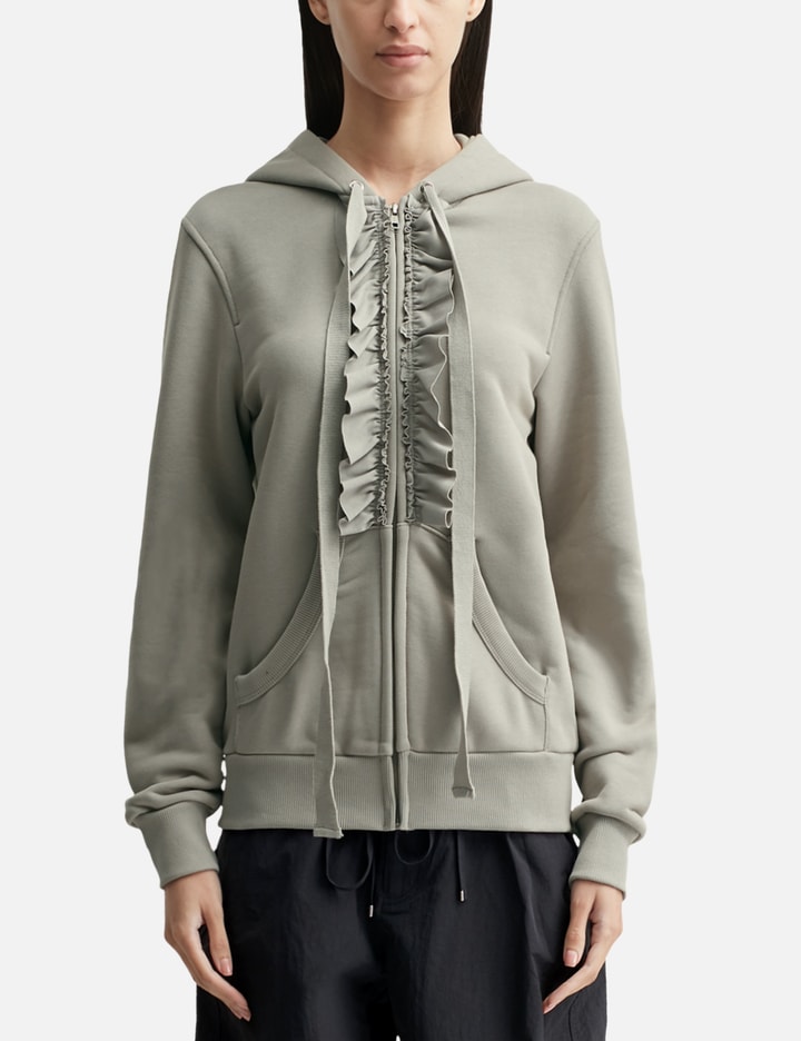 Nache Ruffle Hoodie Zip-up In Gray