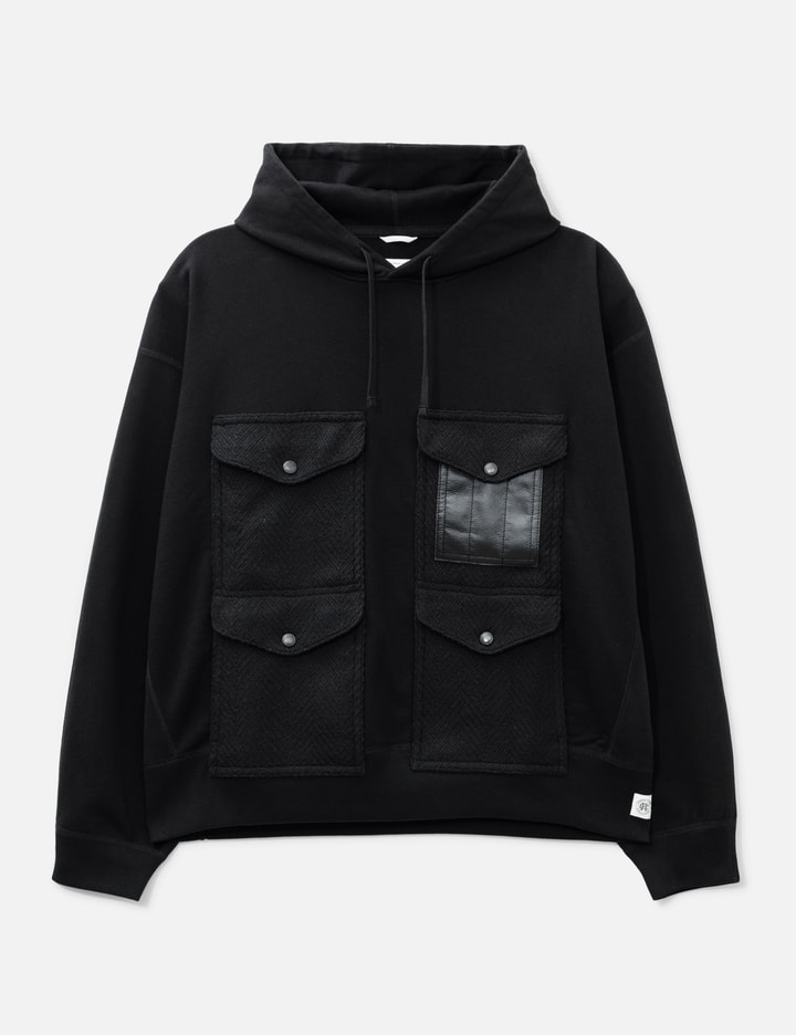 Junya Watanabe Man Junya Watanabe MAN X Reigning Champ Hoodie With Herringbone And Leather Patch Pocket