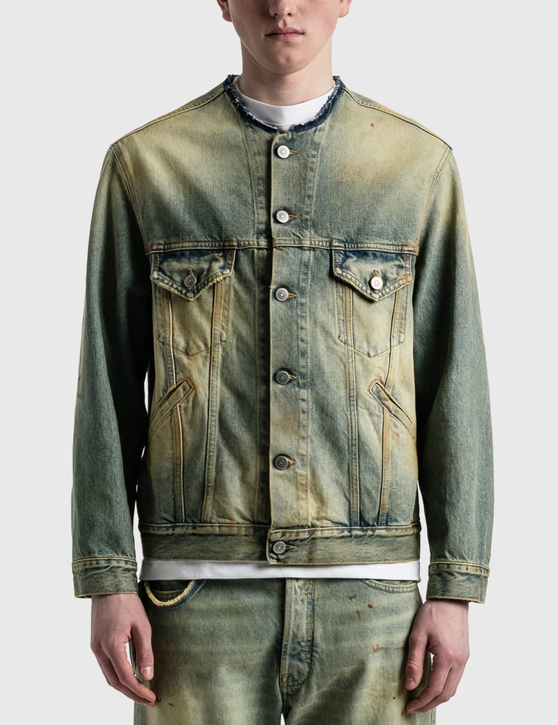 denim jacket with leather collar