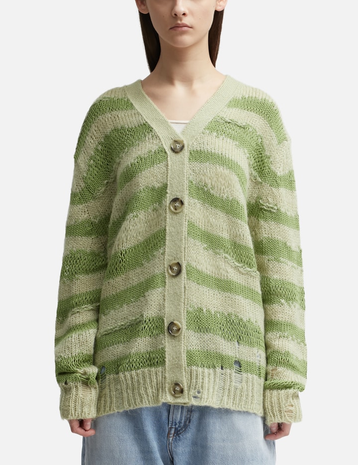 Acne Studios Distressed Stripe Cardigan In Green
