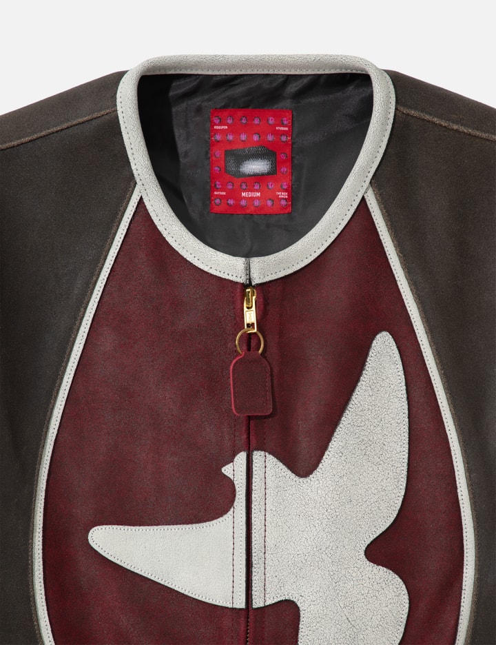 KidSuper Doves Distressed Leather Moto Jacket