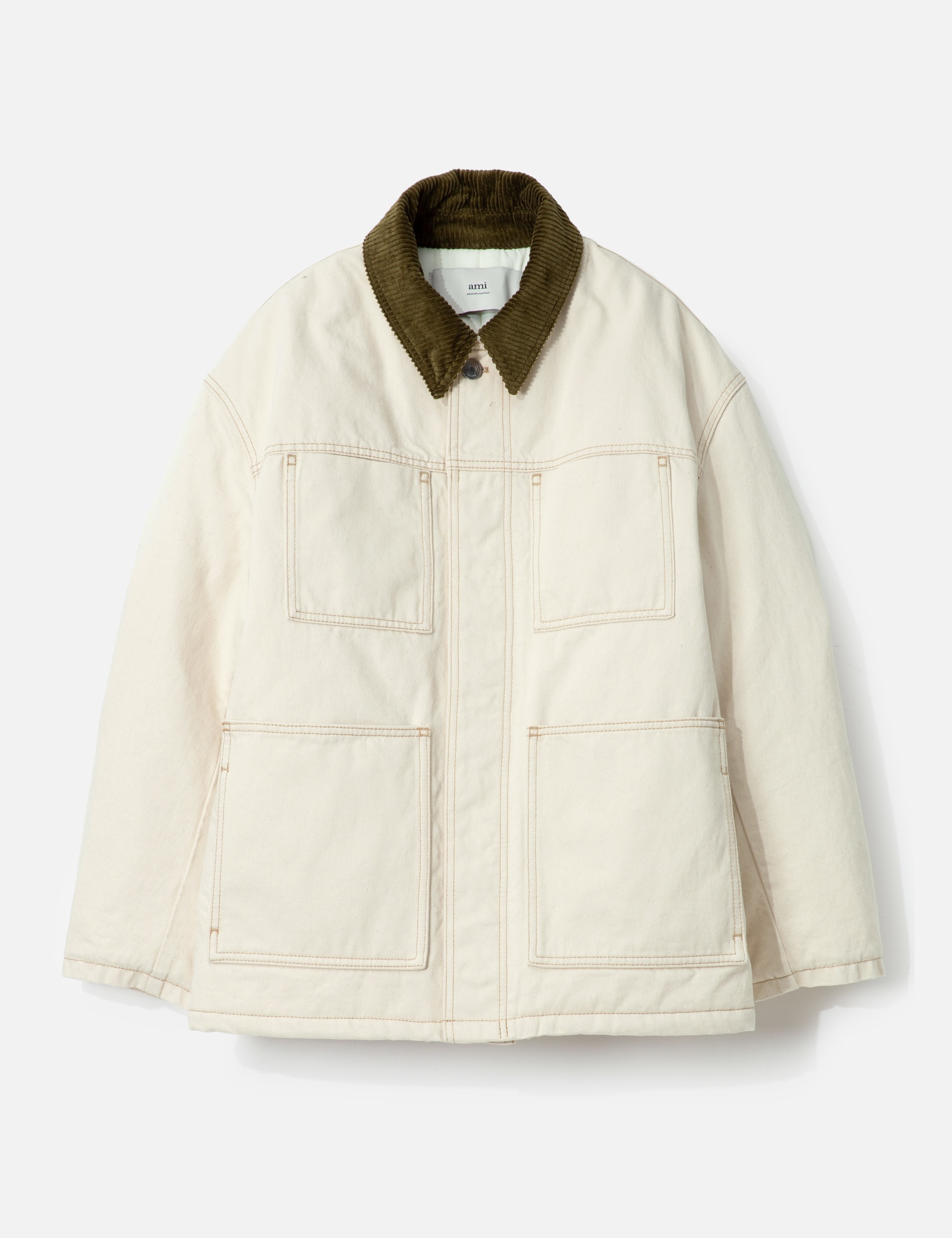 White Cotton Padded Worker Jacket view 16