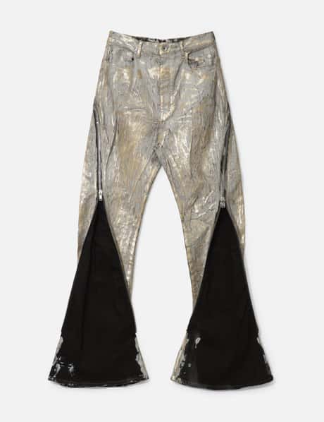 Rick Owens Hollywood Bolan Banana In Gold Megacrust Stretch Denim