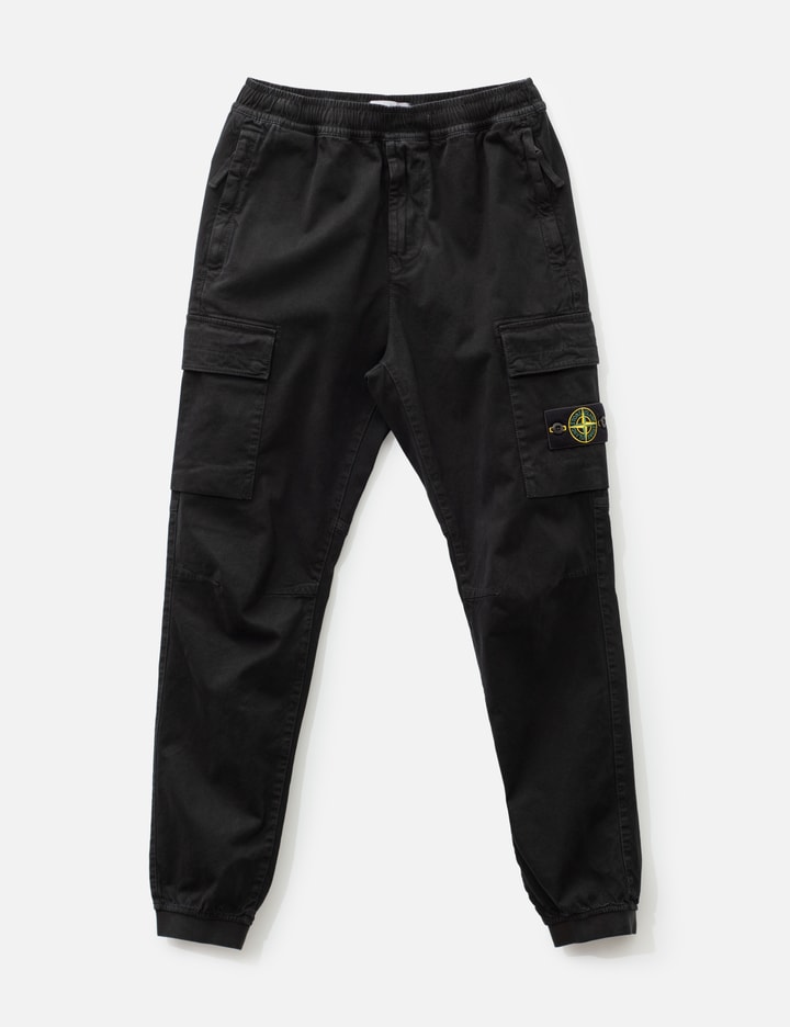 Stone Island Stretch Organic Broken Twill Cotton 'Old' Effect Cargo Trousers